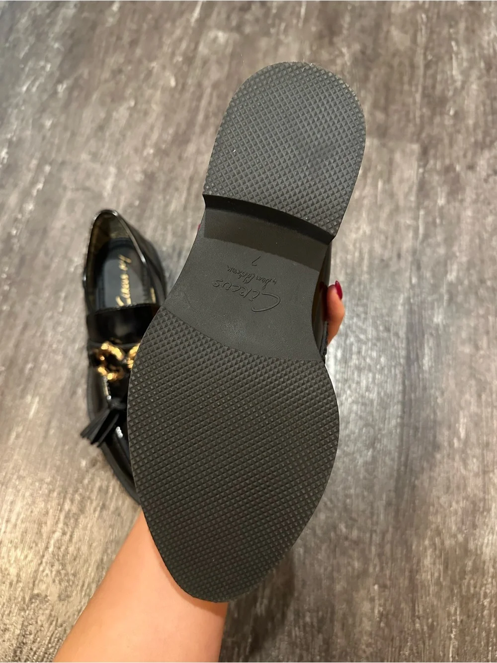 Circus by Sam Edelman Black Patent Loafers with Gold Chain and Black Tassels